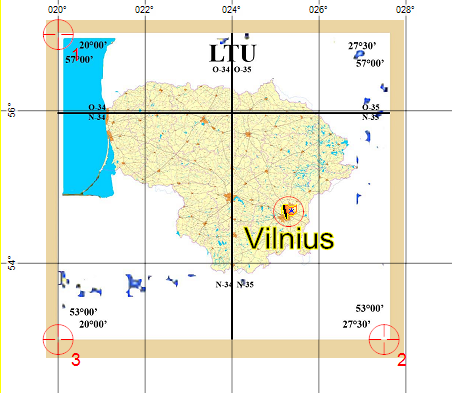Map of Lithuania being calibrated in ExpertGPS