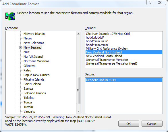 Entering New Zealand North Island Coordinates in GPS mapping software