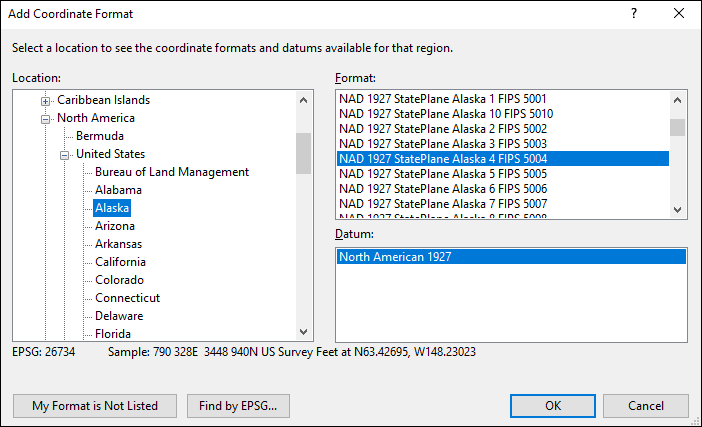 alaska coordinate and datum converter: alaska state plane, UTM, lat/long, NAD83, NAD27, WGS84