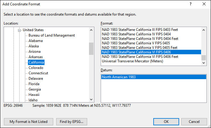 california coordinate and datum converter: california state plane, UTM, lat/long, NAD83, NAD27, WGS84