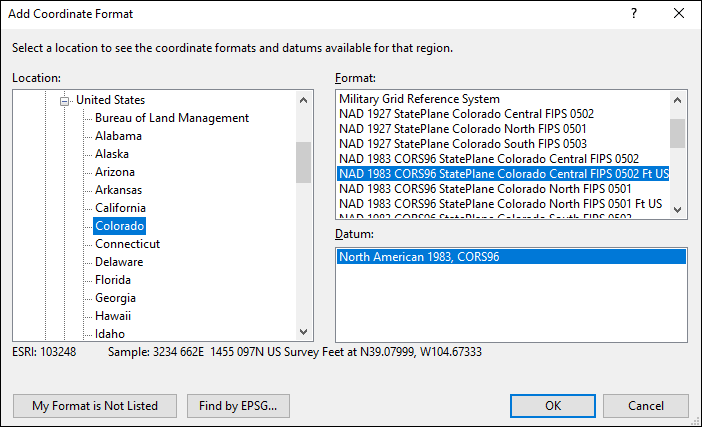 colorado coordinate and datum converter: colorado state plane, UTM, lat/long, NAD83, NAD27, WGS84