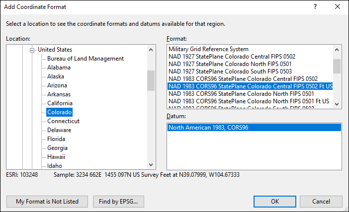 Colorado coordinate and datum converter: Colorado state plane, UTM, lat/long, NAD83, NAD27, WGS84