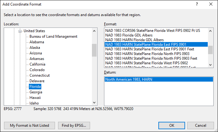 Florida coordinate and datum converter: Florida state plane, UTM, lat/long, NAD83, NAD27, WGS84