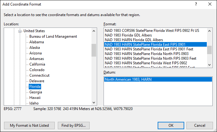 florida coordinate and datum converter: florida state plane, UTM, lat/long, NAD83, NAD27, WGS84