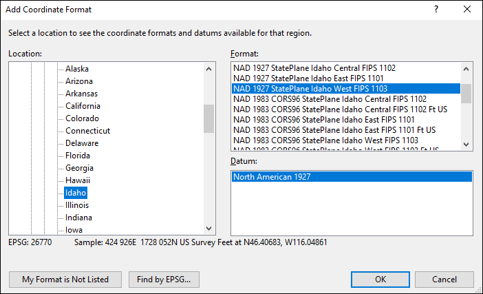 Idaho coordinate and datum converter: Idaho state plane, UTM, lat/long, NAD83, NAD27, WGS84