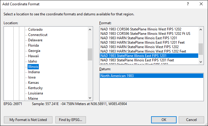 Illinois coordinate and datum converter: Illinois state plane, UTM, lat/long, NAD83, NAD27, WGS84