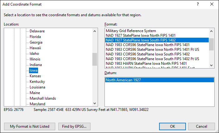 iowa coordinate and datum converter: iowa state plane, UTM, lat/long, NAD83, NAD27, WGS84