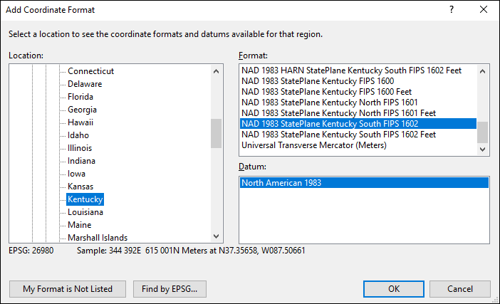 Kentucky coordinate and datum converter: Kentucky state plane, UTM, lat/long, NAD83, NAD27, WGS84