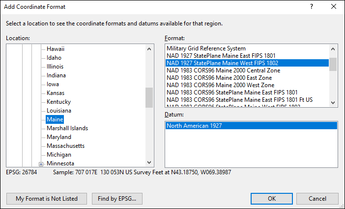 maine coordinate and datum converter: maine state plane, UTM, lat/long, NAD83, NAD27, WGS84