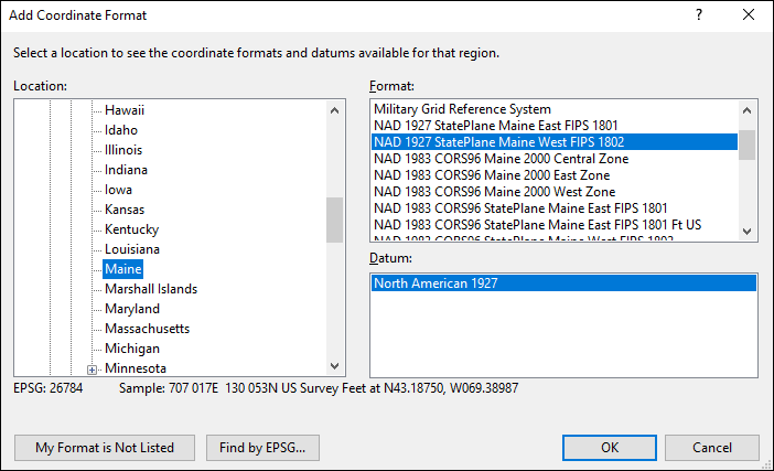 Maine coordinate and datum converter: Maine state plane, UTM, lat/long, NAD83, NAD27, WGS84