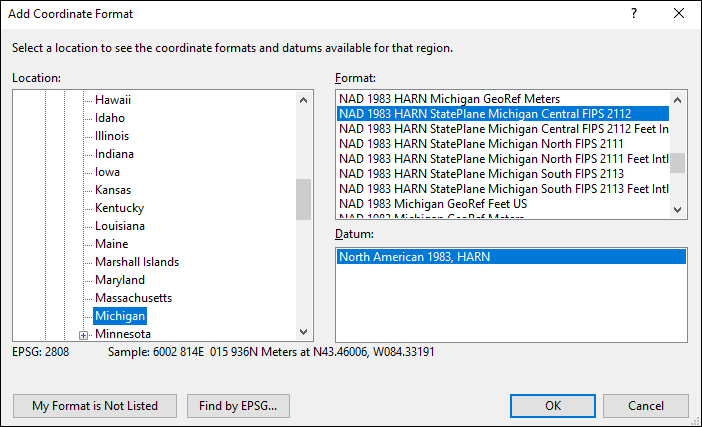 michigan coordinate and datum converter: michigan state plane, UTM, lat/long, NAD83, NAD27, WGS84