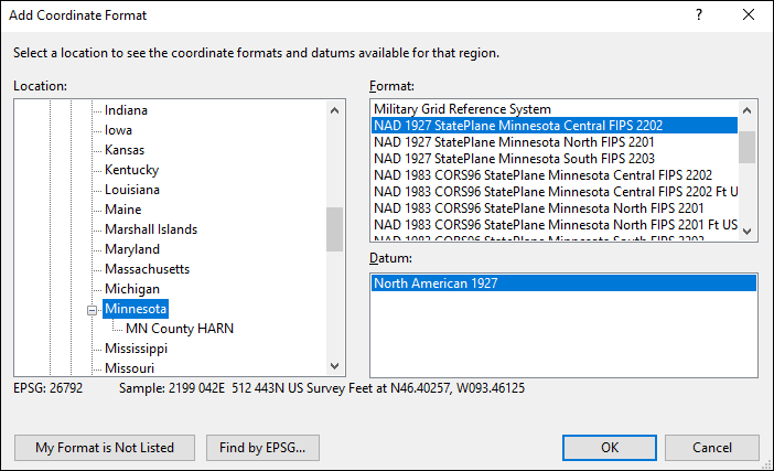 minnesota coordinate and datum converter: minnesota state plane, UTM, lat/long, NAD83, NAD27, WGS84