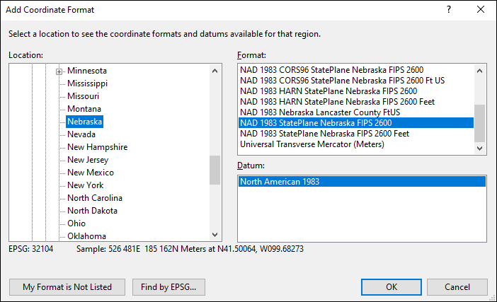 nebraska coordinate and datum converter: nebraska state plane, UTM, lat/long, NAD83, NAD27, WGS84