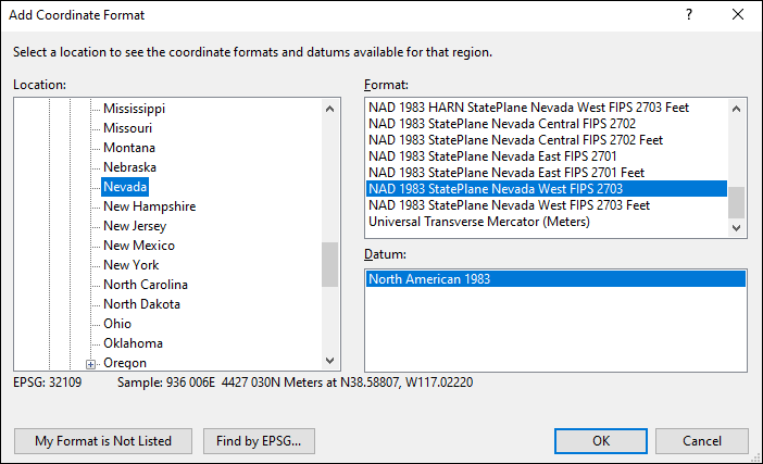 Nevada coordinate and datum converter: Nevada state plane, UTM, lat/long, NAD83, NAD27, WGS84