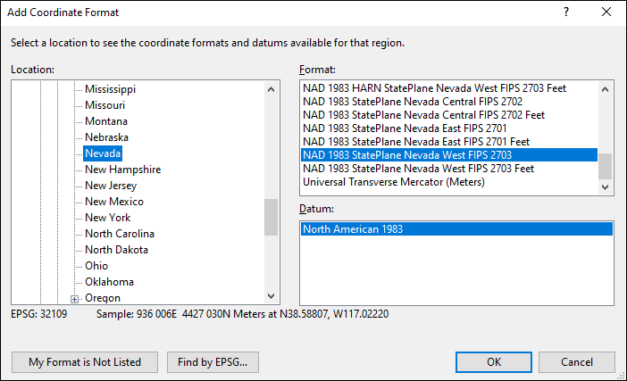 nevada coordinate and datum converter: nevada state plane, UTM, lat/long, NAD83, NAD27, WGS84