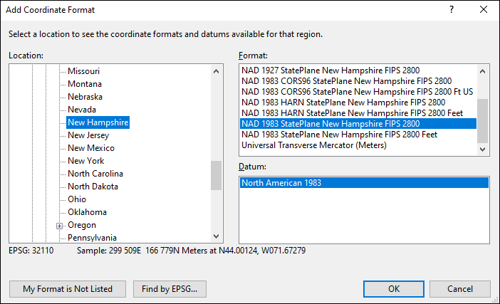 New Hampshire coordinate and datum converter: New Hampshire state plane, UTM, lat/long, NAD83, NAD27, WGS84