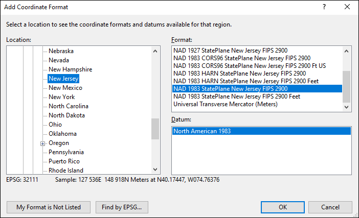 new jersey coordinate and datum converter: new jersey state plane, UTM, lat/long, NAD83, NAD27, WGS84