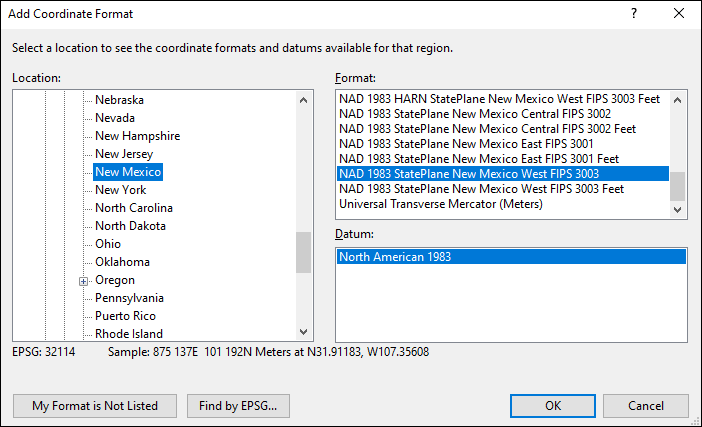 New Mexico coordinate and datum converter: New Mexico state plane, UTM, lat/long, NAD83, NAD27, WGS84