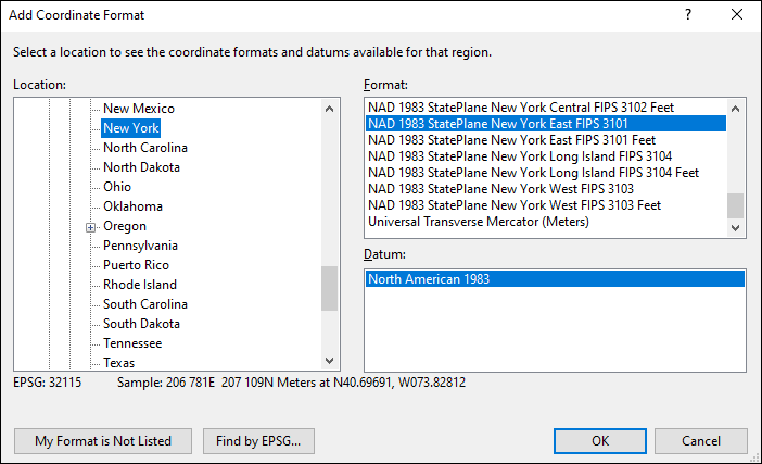 new york coordinate and datum converter: new york state plane, UTM, lat/long, NAD83, NAD27, WGS84