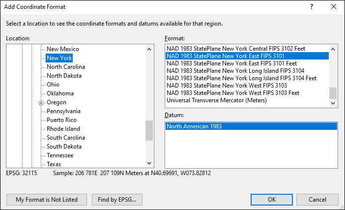 New York coordinate and datum converter: New York state plane, UTM, lat/long, NAD83, NAD27, WGS84