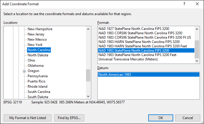 North Carolina coordinate and datum converter: North Carolina state plane, UTM, lat/long, NAD83, NAD27, WGS84