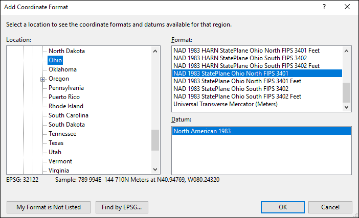 Ohio coordinate and datum converter: Ohio state plane, UTM, lat/long, NAD83, NAD27, WGS84