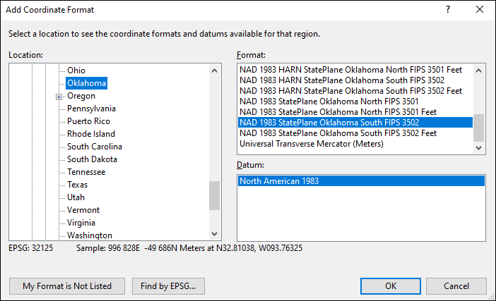 oklahoma coordinate and datum converter: oklahoma state plane, UTM, lat/long, NAD83, NAD27, WGS84