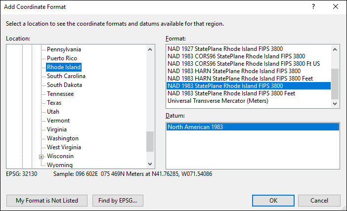 rhode island coordinate and datum converter: rhode island state plane, UTM, lat/long, NAD83, NAD27, WGS84