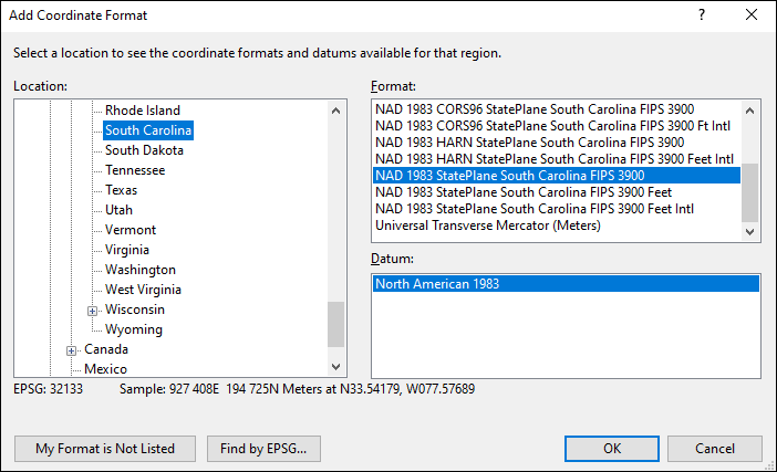 south carolina coordinate and datum converter: south carolina state plane, UTM, lat/long, NAD83, NAD27, WGS84