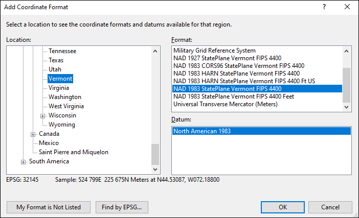 Vermont coordinate and datum converter: Vermont state plane, UTM, lat/long, NAD83, NAD27, WGS84