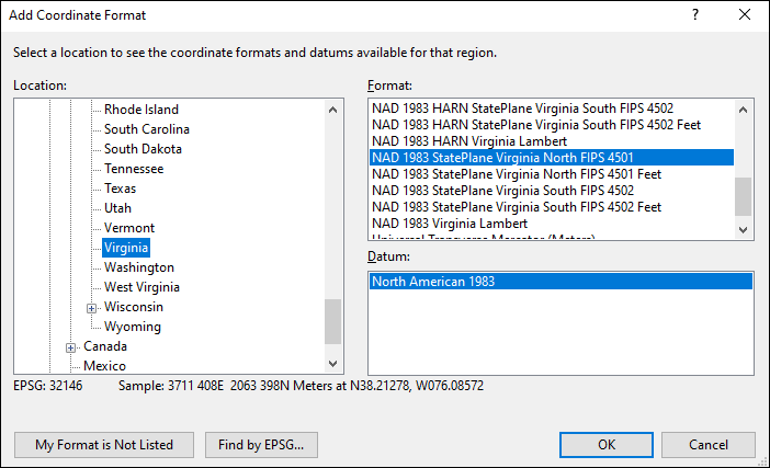 Virginia coordinate and datum converter: Virginia state plane, UTM, lat/long, NAD83, NAD27, WGS84