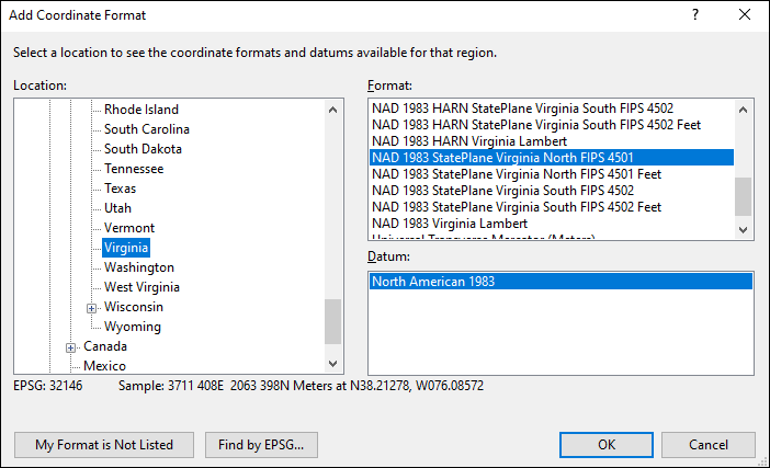 virginia coordinate and datum converter: virginia state plane, UTM, lat/long, NAD83, NAD27, WGS84