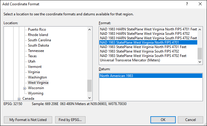 west virginia coordinate and datum converter: west virginia state plane, UTM, lat/long, NAD83, NAD27, WGS84