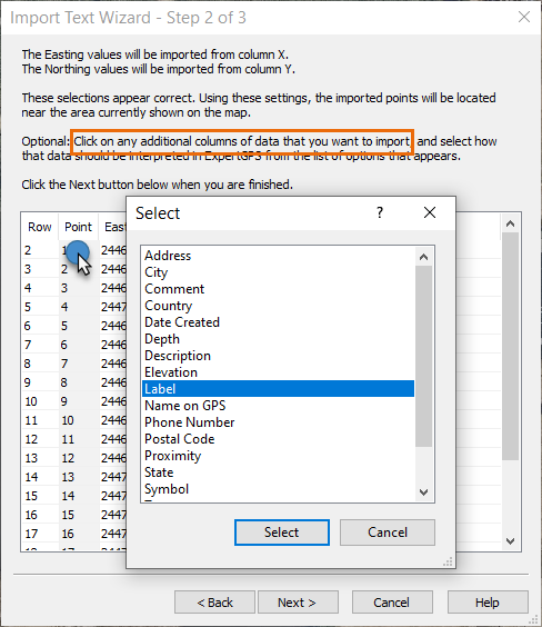 Importing CSV data containing state plane eastings and northings