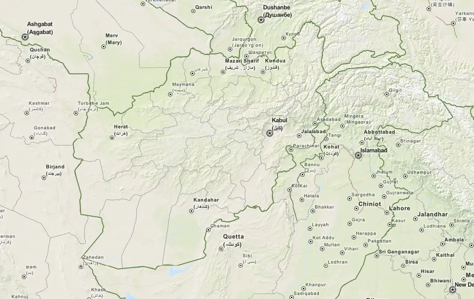 Map of Afghanistan in ExpertGPS GPS Mapping Software
