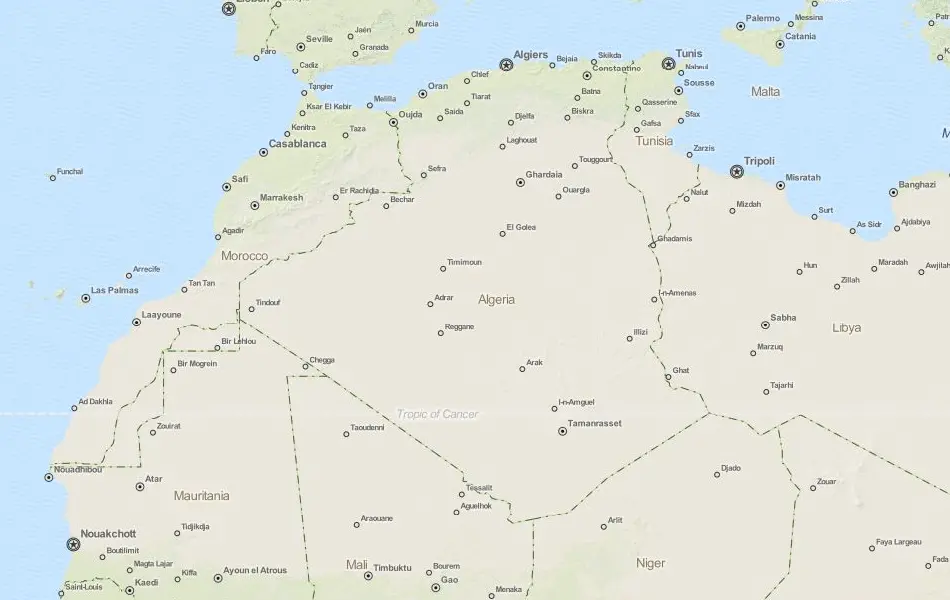 Map of Algeria in ExpertGPS GPS Mapping Software