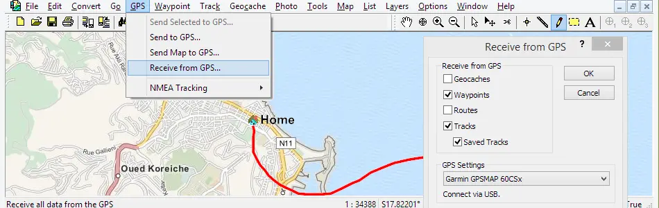 Map of Algeria in ExpertGPS GPS Mapping Software