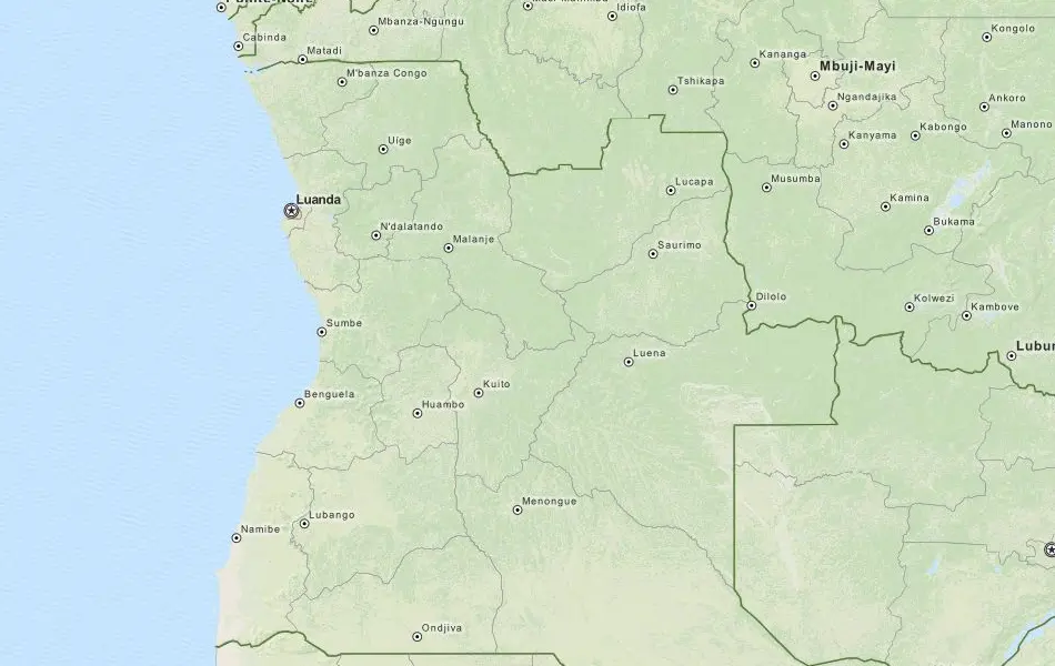 Map of Angola in ExpertGPS GPS Mapping Software