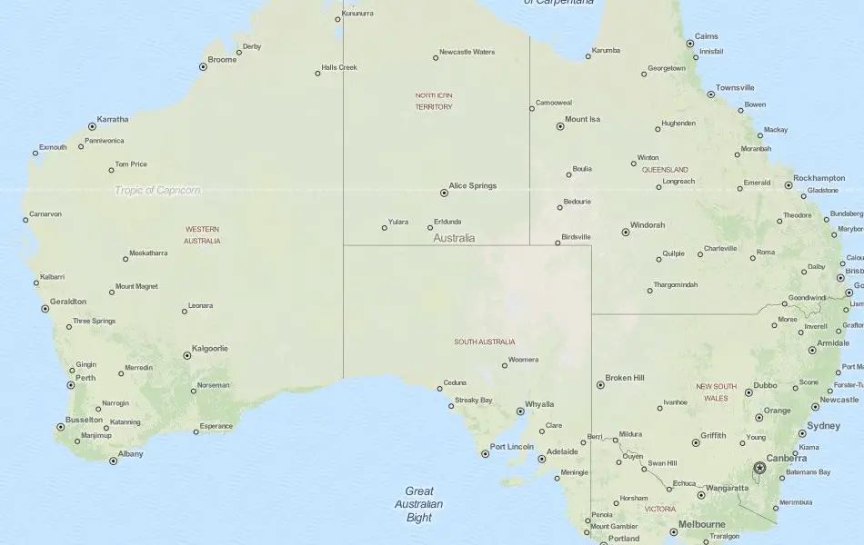 Map of Australia in ExpertGPS GPS Mapping Software