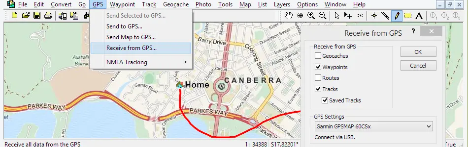 Map of Australia in ExpertGPS GPS Mapping Software