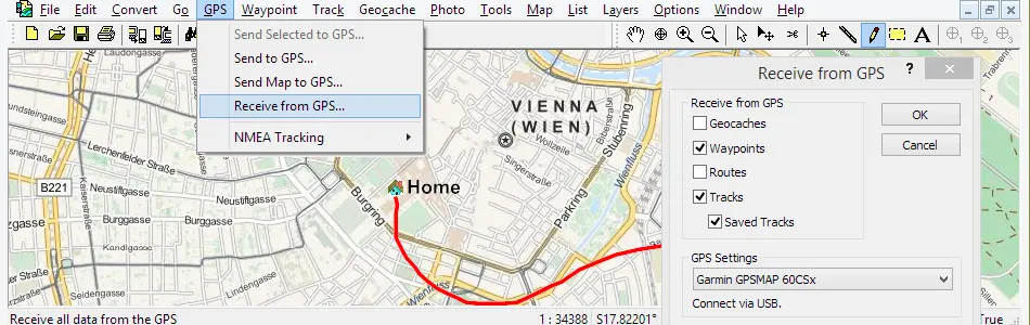 Map of Austria in ExpertGPS GPS Mapping Software