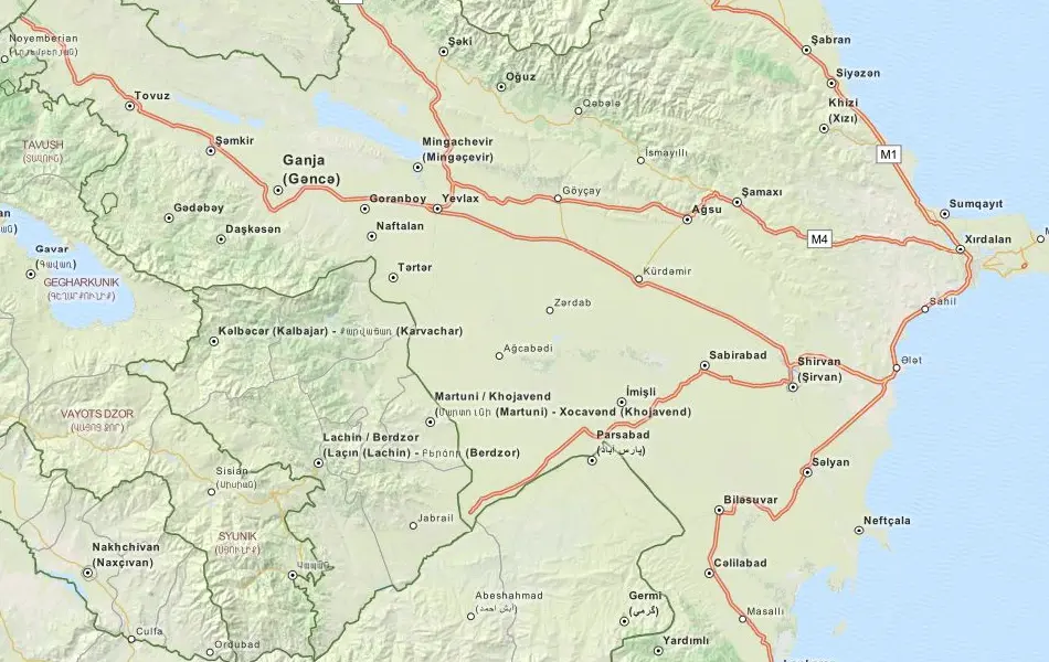 Map of Azerbaijan in ExpertGPS GPS Mapping Software
