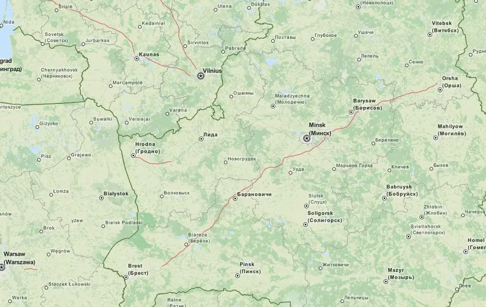 Map of Belarus in ExpertGPS GPS Mapping Software