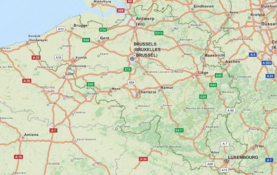 Map of Belgium in ExpertGPS GPS Mapping Software