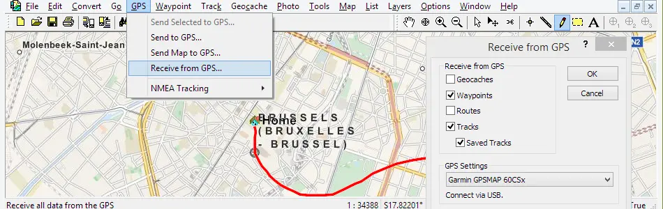 Map of Belgium in ExpertGPS GPS Mapping Software