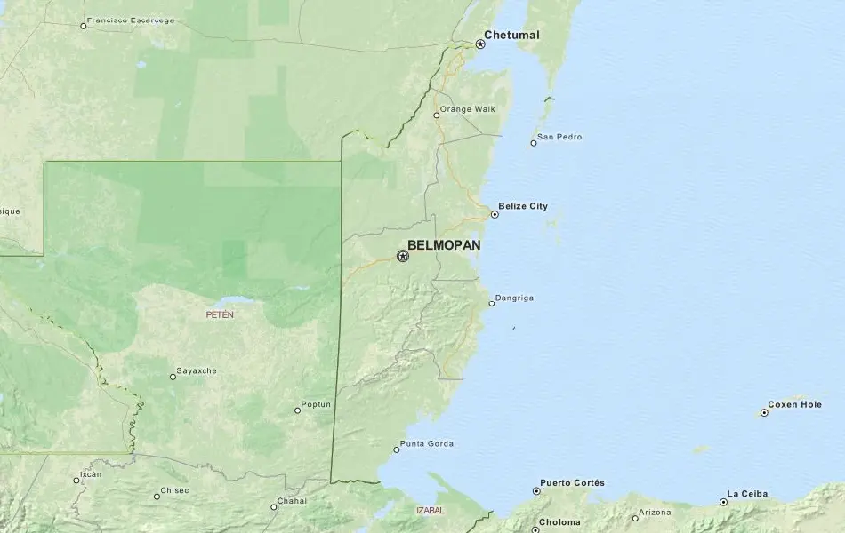 Map of Belize in ExpertGPS GPS Mapping Software