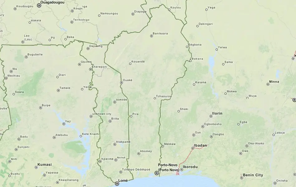 Map of Benin in ExpertGPS GPS Mapping Software