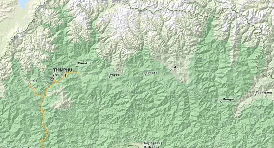Map of Bhutan in ExpertGPS GPS Mapping Software