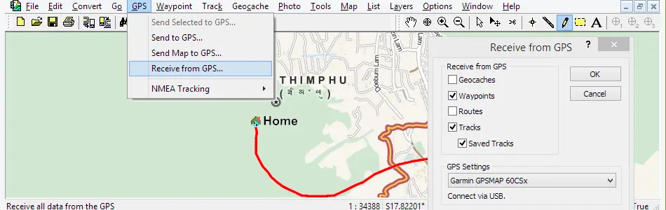 Map of Bhutan in ExpertGPS GPS Mapping Software