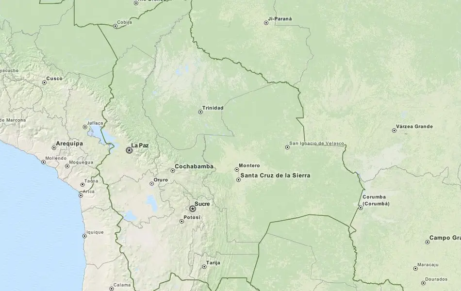 Map of Bolivia in ExpertGPS GPS Mapping Software